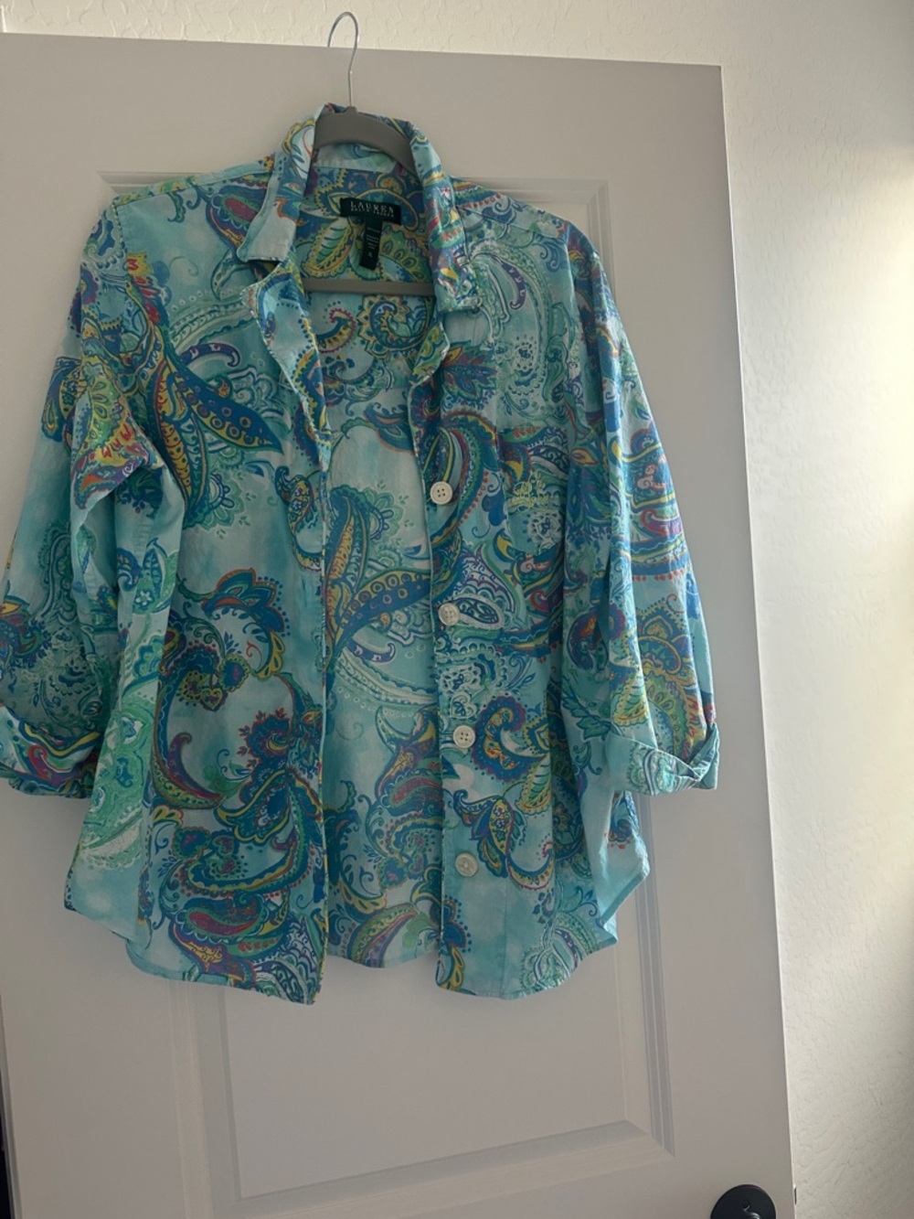 ralph Lauren Multicolor Paisley Cotton Top - Aqua & Green